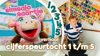 CIJFERSPEURTOCHT 1 tm 5 🖌️🔢🍎  SIMSALA SAARTJE 🐽  Educatieve kleutertelevisie  Schrijfvolgorde [upl. by Winstonn]