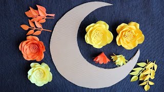 How To Make Moon Shape Paper Flower Wall Hanging Easy Wall Decoration Ideas  Paper craft [upl. by Anirdna999]