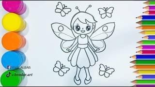 Easy Draw and Color Fairy Beautiful with Butterfly Mudah Menggambar dan Mewarnai Peri dan Kupukupu [upl. by Leventis]