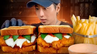 ASMR MUKBANG CHICKEN PARMESAN SANDWICH amp FRIES  COOKING amp EATING SOUNDS  Zach Choi ASMR [upl. by Esojnauj714]