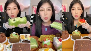 Asmr Crepe CakeChocolate CakeMini Cake Strawberry TartContainer CakePuffEating Matcha Cake [upl. by Ahl197]