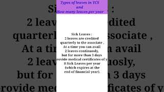 Types of leaves in TCS leave policy in TCSrnrthings tcs leaves holidays leave [upl. by Dyal]