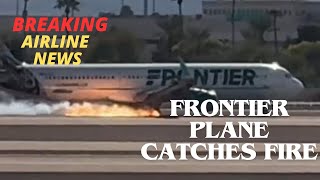 Frontier Plane catches fire EMERGENCY hard landing [upl. by Malsi]