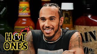 Lewis Hamilton Goes Full Send While Eating Spicy Wings  Hot Ones [upl. by Lucian]