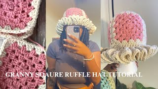 CROCHET GRANNY SQUARE RUFFLE HAT TUTORIALINTERMEDIATE FRIENDLY 🧶 [upl. by Cheung333]