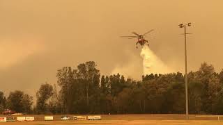 Air Crane Helicopter water bombing Bushfire at Batemans Bay NSW Bushfires 2019  2020 [upl. by Roley]