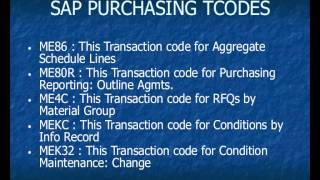 SAP Purchasing  MM  PUR  Transaction Codes [upl. by Neelon]