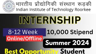 IIT Roorkee Internship Program Stipend 10000 RS  Any College Student Any Branch  Intern 2024 [upl. by Analem879]