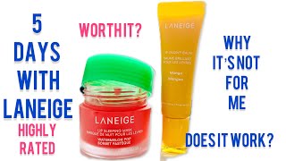 Laneige Watermelon Pop and Mango lip balm highly rated products  my experience and thoughts [upl. by Enrobso]