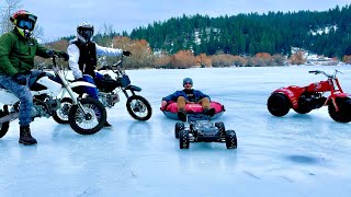 STUDDED PIT BIKE ON ICE  RC TRUCK  3 WHEELER [upl. by Nnalyrehc]