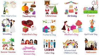 Holidays and Special Events Vocabulary Words  List of Holidays in English [upl. by Lanni]