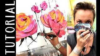 Acrylicpainting TUTORIAL  abstract painting  acryl malen lernen  floral art GERMAN amp ENGLISH [upl. by Aerb640]