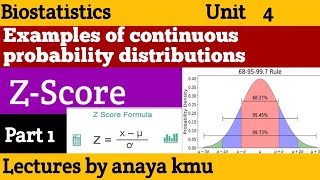 ZScore  Examples of continuous probability distributions  Biostatistics Unit 4 part 1 [upl. by Rorke20]