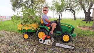 A day in the life on the farm for kids  Trimming tree  Tractors for children [upl. by Mmada]