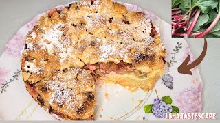 Rhubarb Pudding Cake Recipe  Rhabarberkuchen mit Streuseln und Pudding [upl. by Norac]