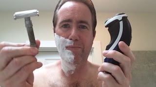 Electric Razor Shaving vs Safety Razor Shaving [upl. by Bergen]