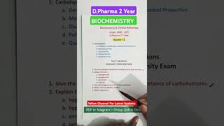 🛑Biochemistry Important Questions  DPharm  2 Year university bteup msbteresult [upl. by Yasnyl]