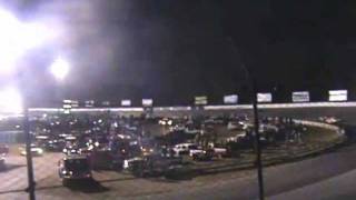 2010 Snowball Derby Johanna Long Spins Out Landon Cassill and wins Snowball Derby [upl. by Enelyar]