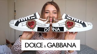 Dolce amp Gabbana 2021 review  white portofino sneakers unboxing DG calfskin shoes [upl. by Demahum]