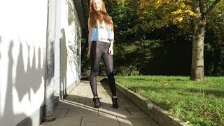 Lookbook Wie man eine Leder  Lack Leggins trägt [upl. by Ahsemrac]