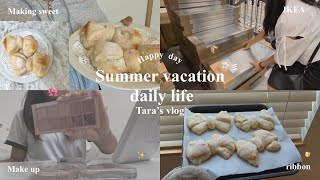 Ljcの夏休みのvlog🎀🍞ㅣリボンパン作りㅣショッピング🛒 [upl. by Nicolette]