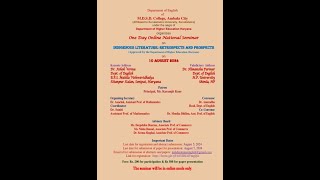 National Seminar on Indigenous Literature Retrospects and Prospects 10th August 2024 [upl. by Ardeahp]