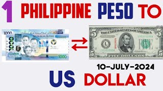 1 PHILIPPINE PESO TO US DOLLAR  USD PHP Exchange Rates Today JULY 102024 [upl. by Bartram]