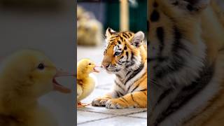 baby duck and tiger make friends cute tiger animal shorts [upl. by Rodriguez]