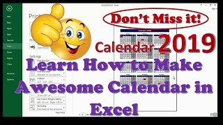 How to make Calendar in Excel  Calendar 2019 Full Tutorial [upl. by Isbella552]