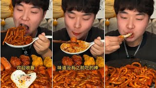 Spicy 🔥 fried rice noodles fried chicken grilled sausage asmrsounds mukbang food delicious [upl. by Cirek664]