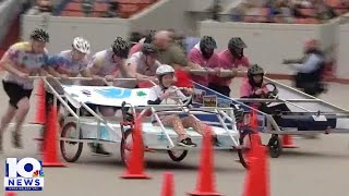 People race their beds in Great Bed Races [upl. by Silbahc]