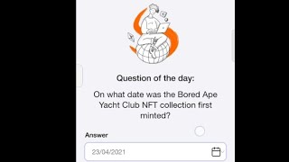 On what date was the Bored Ape Yacht Club NFT collection first minted  Today Time Farm Code 100 [upl. by Ainerbas]