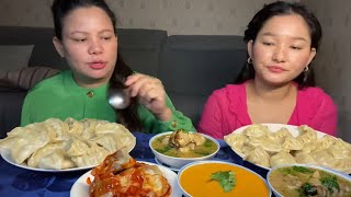 Mutton momo mutton legs soups amphot spicy sauce with momo mukbang [upl. by Nythsa]