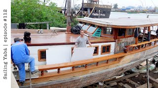 Boat rebuild cutting and laying down our interior purpleheart WOODEN FLOOR — Sailing Yabá 112 [upl. by Emolas]