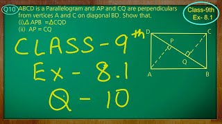 Class  9th Maths  Quadrilaterals  Ex 81 Q no 10 solved ncert cbse [upl. by Saideman]