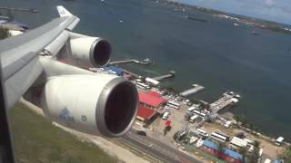 KLM Boeing 747400 quotRocketquot Takeoff St Maarten Princess Juliana Airport [upl. by Obala]