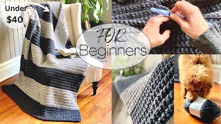 Easy beginner single crochet blanket 🧶  How to crochet a blanket step by step 🧶 [upl. by Anirak]