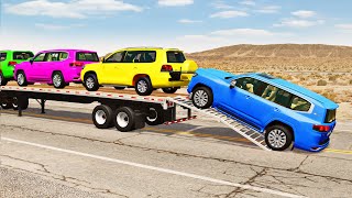 Flatbed Truck Mcqueen  Transportation with Truck  Pothole vs Car 202  BeamNGDrive [upl. by Terrijo]