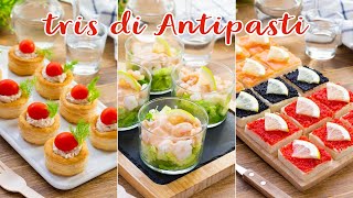 Tris di Antipasti di Capodanno  Volauvent Salati  Cocktail di Gamberi  Tartine  55Winston55 [upl. by Vookles39]