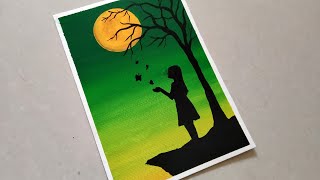 Easy Poster Colour Painting Tutorial for Beginners Easy Green Moonlight Poster colour Painting [upl. by Anyrb]