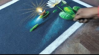 Diwali Scenary Rangoli Design  Diya Lotus  Poster Rangoli  Diwali Special Step by Step Rangoli 🙏 [upl. by Sherj493]