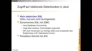 Woche 10 1 Java Persistenz  Erster Überblick [upl. by Halli]