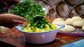 Pure life in Afghanistan recipe cooking Afghani food fresh chives amp potato Bolani popular food [upl. by Jenesia]