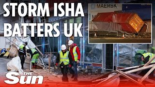 Storm Isha Chaos as lorries overturn amp flights cancelled as gale force winds batter UK [upl. by Eillen]