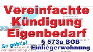 Wegen Eigenbedarf Einliegerwohnung kündigen nach § 573 a BGB  Mustertext  Vermietershopde [upl. by Nelsen468]