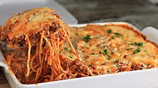 Easy CHEESY Baked Spaghetti Recipe [upl. by Einahpats]