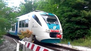 Treno Minuetto in transito al passaggio a livello in piena velocità video [upl. by Jit324]