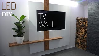 LED TV Wand TV Wall DIY TV Wand selber bauenWood Wall and Floating shelves DIYTV panelWood work [upl. by Adahs]