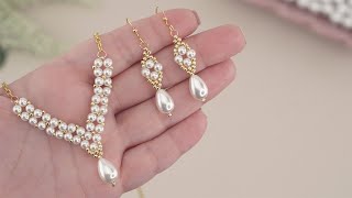 Easy DIY Pearl Necklace How to Make Beaded Necklace amp Earrings  Handmade Aesthetic Jewelry Making [upl. by Ormond]