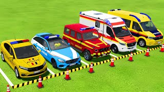 TRANSPORTING ALL POLICE CARS and AMBULANCE EMERGENCY VEHICLES WITH MAN TRUCKS  FS22 [upl. by Towers67]